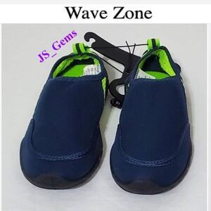 New Wave Zone Water Shoes Kid Boys Size 12 Toddler Blue & Green Slip On Slides